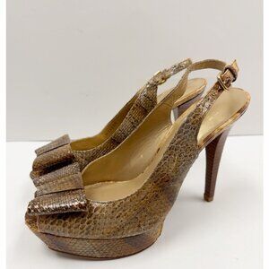 STUART WEITZMAN Bowery snakeskin platform peep-toe slingback heels With Bow 7.5